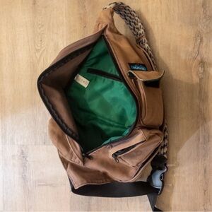 KAVU Rope Sling Bag Canvas Tan Green Lining Crossbody